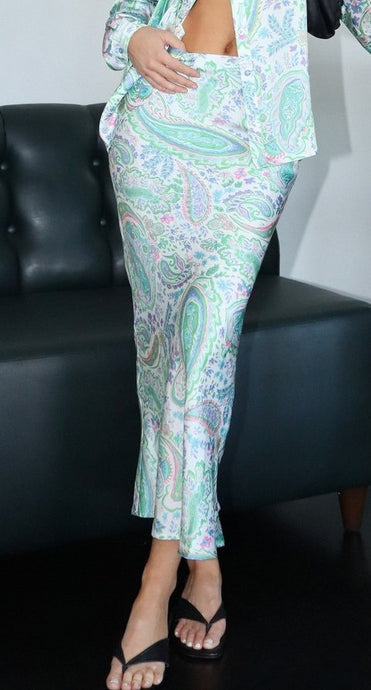 Paisley Satin Bias Cut Long Skirts