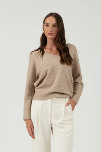 Solid V neck Drop Shoulder Knit sweater