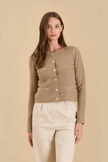 Round Neck Gold Button Knit Cardigan