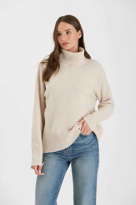 Turtleneck Front Seam Knit Pullover Sweater