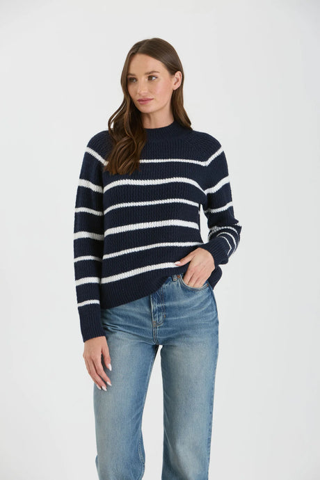 Stripe High Neck Knit Pullover Sweater