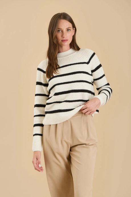 Stripe High Neck Knit Pullover Sweater