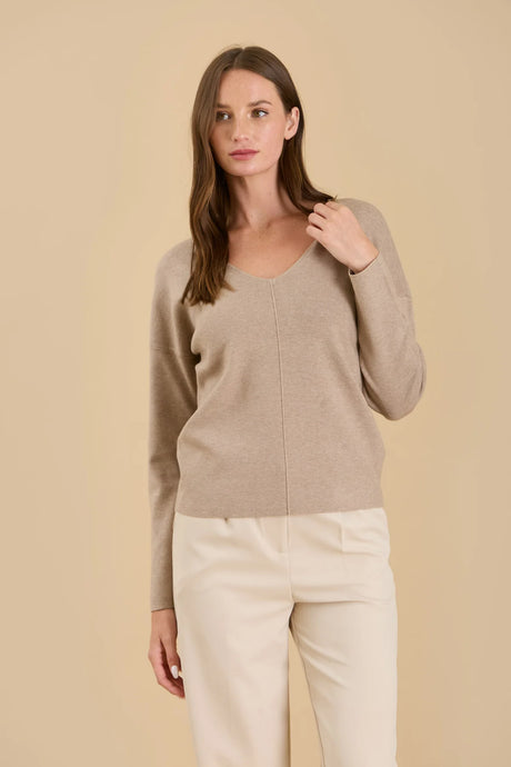 Solid V-neck Front Seam Knit Sweater