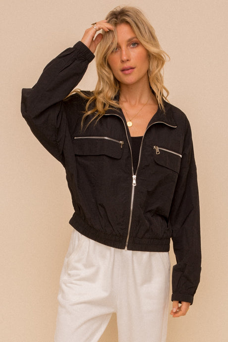 Zipper Detailed Front Crop Jacket