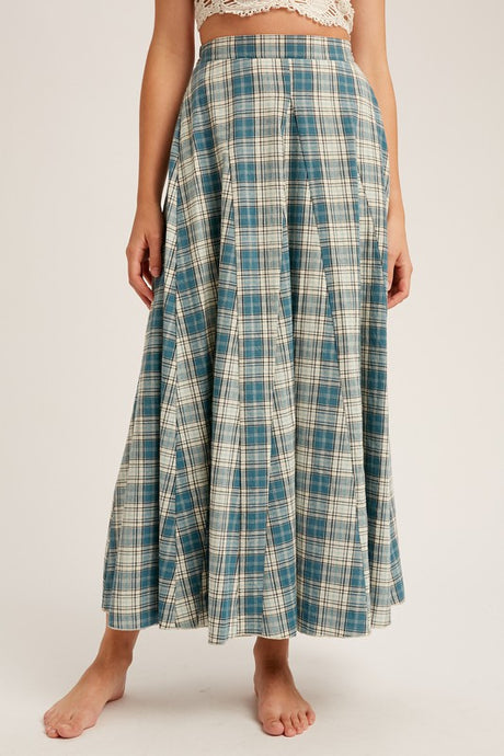 Plaid Print Flare Maxi Skirts