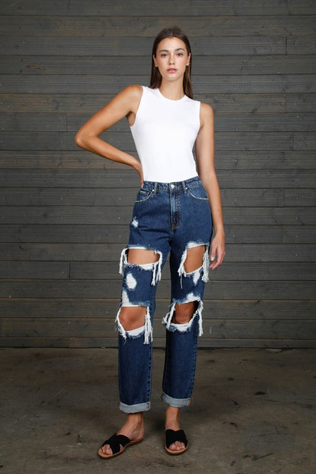 High Waist Ribbed Baggy Jeans