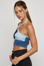 Load image into Gallery viewer, Halter Denim Patchwork Crop Top