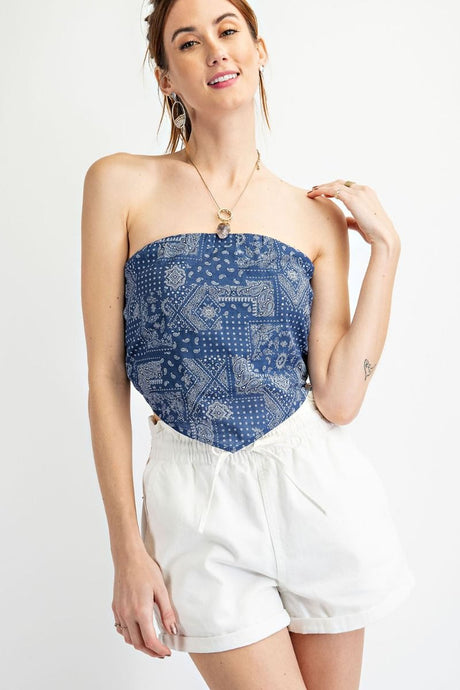 Bandana/Paisley Printed Cotton Voile Tube Top